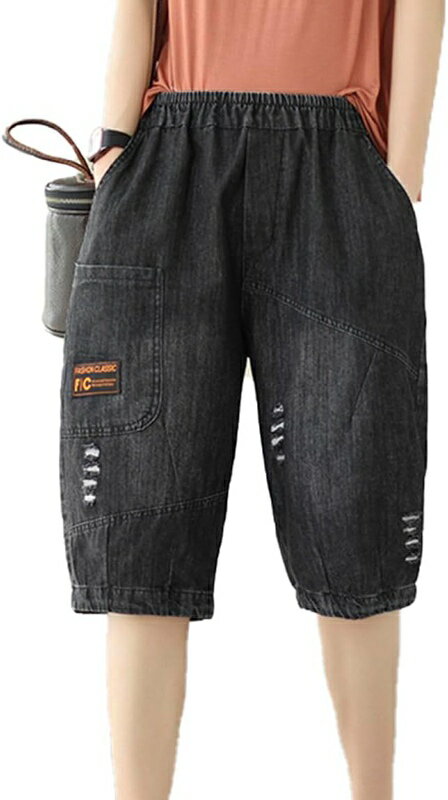 レディース デニムパンツ 7分丈 ワイドパンツ ジーンズ ゆったり クロップドパンツ 大きいサイズ 着痩せ ショートパンツ ファッション 刺しゅう デニムハーフ...