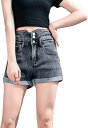 デニムショートパンツ ショーパン 短パン ハイウエスト ハーフパンツ キュロットパンツ ショートデニム 夏 ロールアップ ウォッシュ デニム ゆったり Aライン ショート丈 ボトムス スリムショートパ