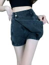ショートパンツ レディース キュロット デニム スカート ミニ丈 ハイウェスト 短パン インナー付き 大きいサイズ ジーンズ ショーパンツ ショーパン 不?? ...