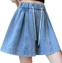 ショートパンツ レディース デニム おしゃれ カジュアル デニム ワイドパンツ5分丈 ジーンズ 夏服 ハイウエスト デニム ショートパン 韓国ファッション 大人 ジーンズ ズボン ウエストゴム 半ズボ