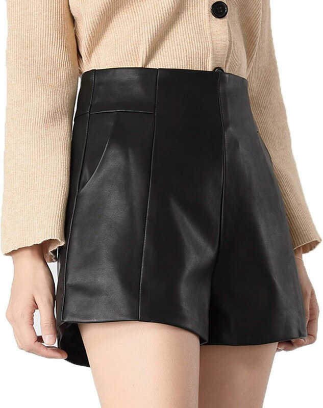 ショートパンツ ハイウエスト レザー ショーパン レディース ベルト ボトムス 黒 半ズボン 革パンツ ハ..