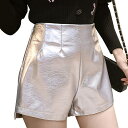 レディース PUレザー ショートパンツ ハーフパンツ キュロットパンツ ハイウエスト 短パン ショート丈 膝上 ボトムス カジュアル キュート 可愛い フェミニ...