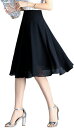 スカート レディース フレアスカート aライン 膝丈スカート 春 夏 OL 20代 30代 ゆったり 黒 体型カバー 大人 可愛い Aライン きれいめ ウエストゴム シフォン エレガント 上品 シース