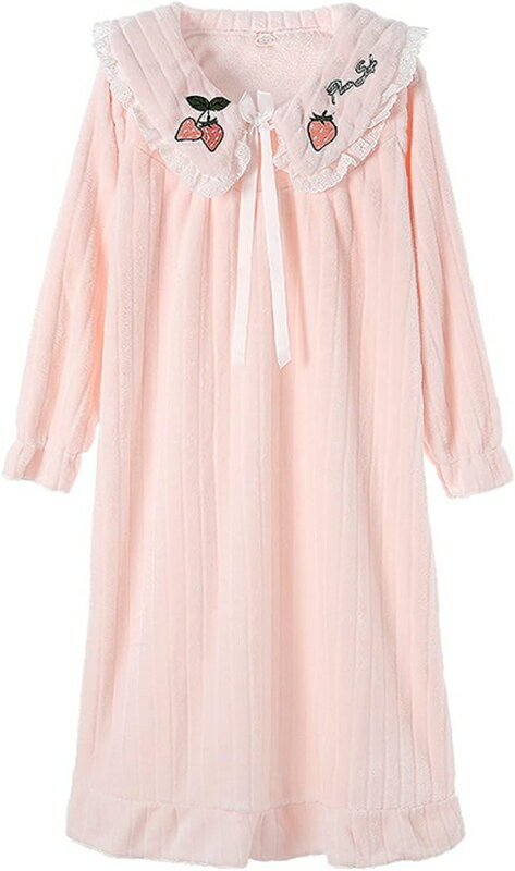 ルームウェア もこもこ 冬 ロング丈 ネグリジェ レディース いちご柄 かわいい ロング ワンピース 大きいサイズ 着る毛布 可愛い 軽い ルームワンピース ふわふわ 長袖 パジャマ 部屋着 クリスマ