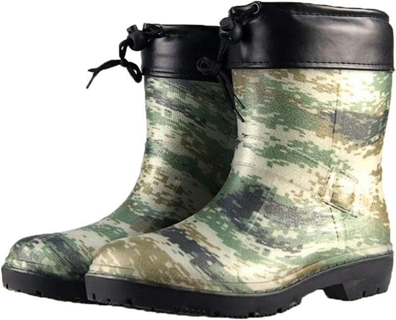 レインシューズ 裏ボア メンズ レディース ショート丈 防寒 保温 冬用 裏起毛 レインブーツ バイカーズブーツ 長靴 防滑 迷彩 おしゃれ ウエーダーブーツ ...