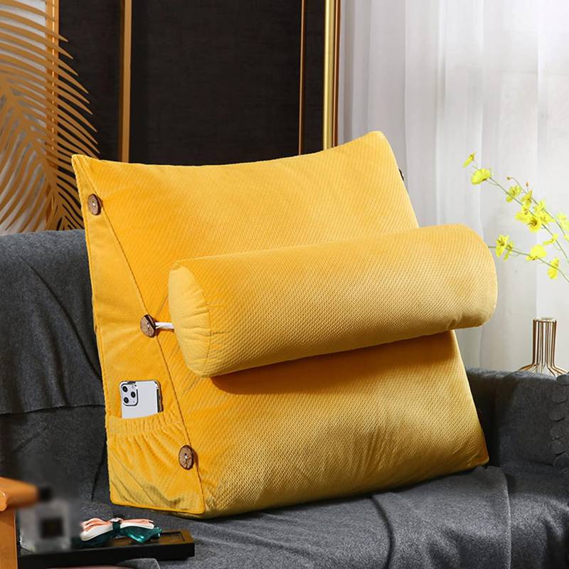 背もたれ クッション ベッド 三角クッション 腰枕 ベッド用 イエロー 背もたれクッション 寝れる テレ..