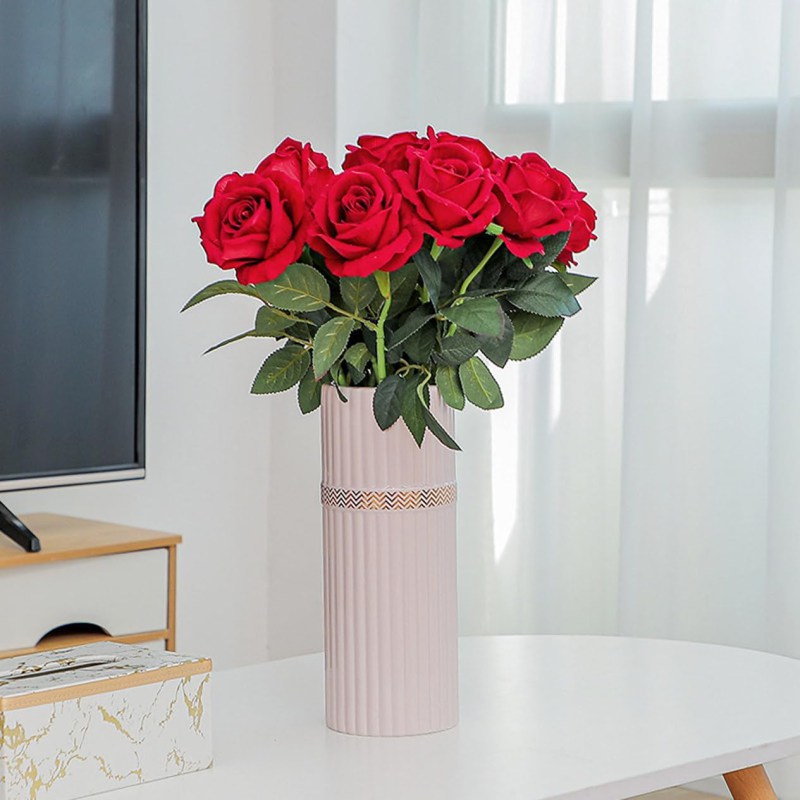 花瓶 フラワーベース 10x23cm 花器 おしゃれ 北欧 陶器 生け花 インテリア 家の装飾 シンプル 花瓶 一輪挿し インテリア 花瓶 プレゼント ギフト シンプルさと豪華さの美しさ ピンク セラ