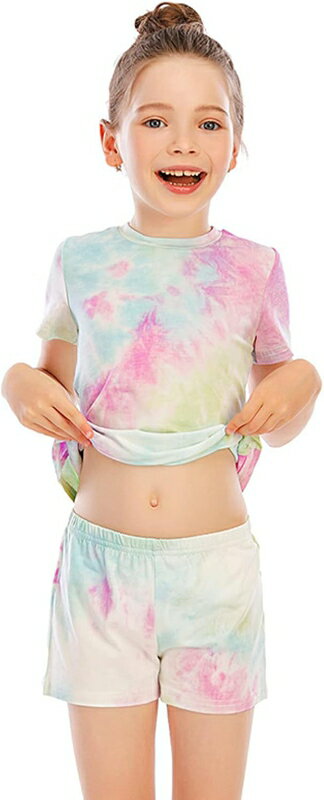 ルームウェア 女の子 半袖 ハーフパンツ 上下セット パジャマ 部屋着 タイダイ 肌に優しい 綿100% ジュニア スクール ガールズ 子供 女児 男の子 男女...