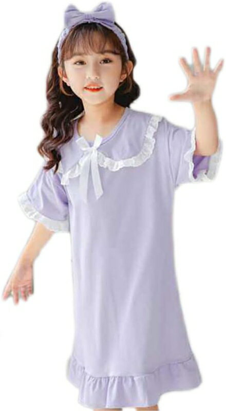キッズ 半袖 ネグリジェ 夏 プリンセス風 姫系 パジャマ 女の子 ルームウエア 子供 ガールズ ワンピース ナイトドレス リボン フリル おしゃれ かわいい ...