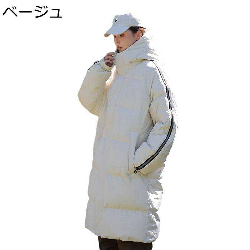 ダウンコート ベンチコート メンズ レディース ロングコート 膝丈 ファスナー飾り ファッション カッコイイ フード付き ポケット 防寒性 防風性 ミディアム丈 カップル アウトドア 日常着用