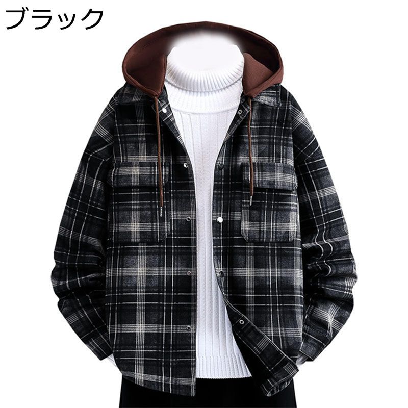 ボアジャケット デニム メンズ gジャン 長袖 デニムコート フード付き チェック柄 フリースジャケット 秋冬 ボタン 防寒保温 ヴィンテ..