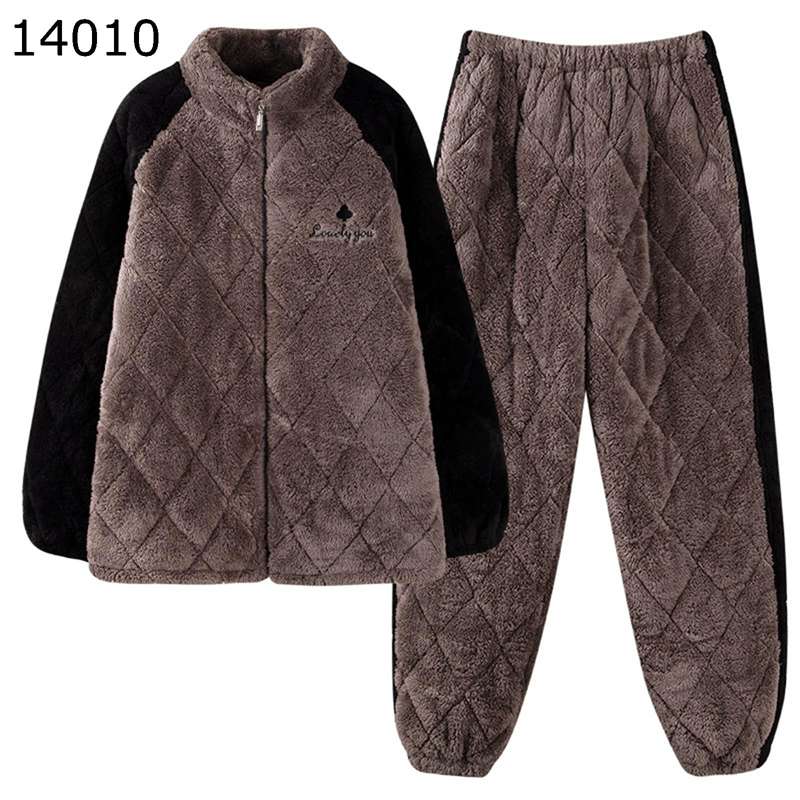 パジャマ ルームウェア メンズ 中綿キルト 冬 立ち襟 ボトムス 上下セット フランネル 厚手 保温 暖か..