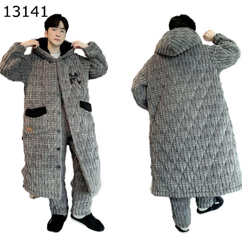 パジャマ ルームウェア メンズ 中綿キルト 冬 ガウン ロングパンツ 上下セット フランネル 厚手 保温 ..