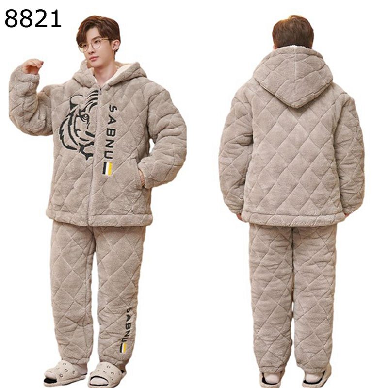 パジャマ ルームウェア メンズ 中綿キルト 冬 フード付きアウター 長ズボン 上下セット フランネル 厚手 防寒 あったか 部屋着 寝巻き モコモコ 大きいサイズ オシャレ お出掛け