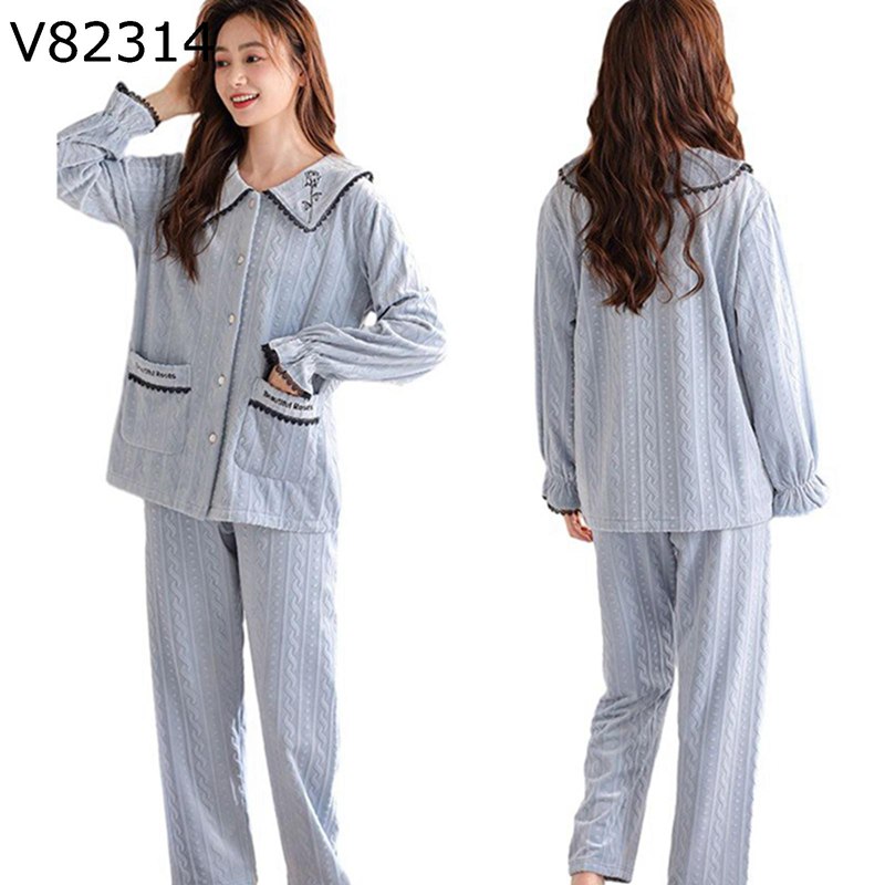 前開きパジャマ 部屋着 ナイトウェア 寝巻き レディース 冬用 あったかい ふわふわ 保温 室内服 昼寝着 ゆったり 洗える 上下セット ロングパンツ M-2XL 大きいサイズ 着心地良い 快適 寒さ対策