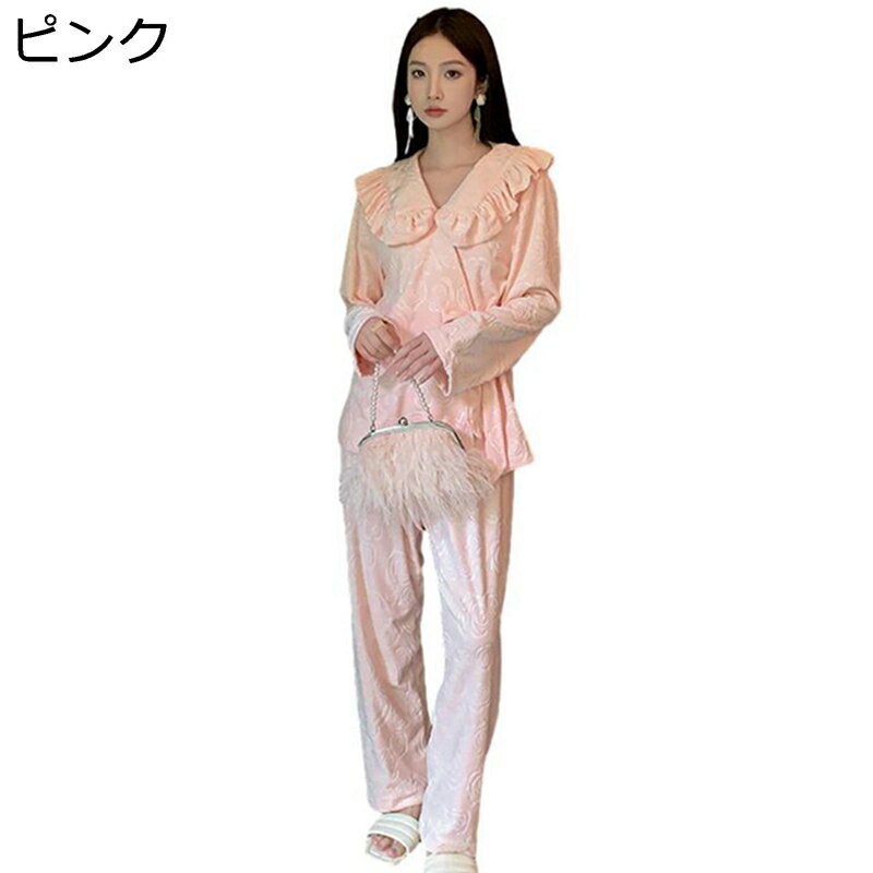 フランネルパジャマ レディース 上下set 花柄 ジャカード ルームウェア 暖かい 寝巻き シンプル 厚い ふわもこ ソフト ゆったり 秋冬着 ぱじゃま フェミニン ナイトウェア 便利服 おしゃれ