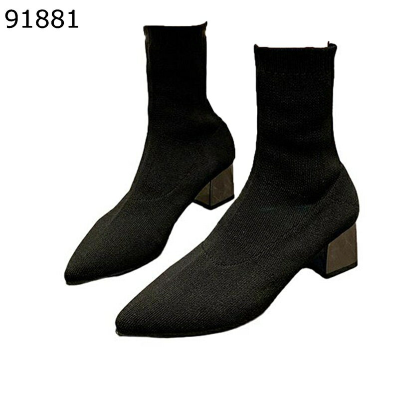 ショートブーツ ソックスブーツ レディース ブーティ ハイヒール6cm ポインテッドトゥ ストレッチ ハーフブーツ 柔らか 安定感 女性 細見え 女の子 キレイめ 柔らかい 快適 秋冬用 ブラック