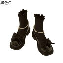 ショートブーツ ソックスブーツ 可愛い リボン パールチェイン ローヒール フリル レディース ラウンドトゥ ロリータ風 Lolita 姫系 スウィート 秋冬 クッション 柔らか 通気性 カジュアル おしゃれ