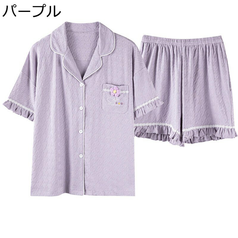 パジャマ 薄手 前開き 夏 コットン 寝巻き レディース ナイトウェア お洒落 ゆったり 柔らかい 冷房対策 上下セット ショートパンツ 吸..