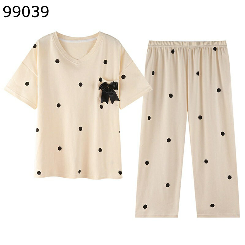 薄手 パジャマ コットン 寝巻き レディース ナイトウェア ドット柄 通気 吸湿 優しい触り心地 快適 カジュアル ゆったり やわらか 二点セット 大きい お泊り 家着 お誕生日プレゼント 昼寝着 便利服