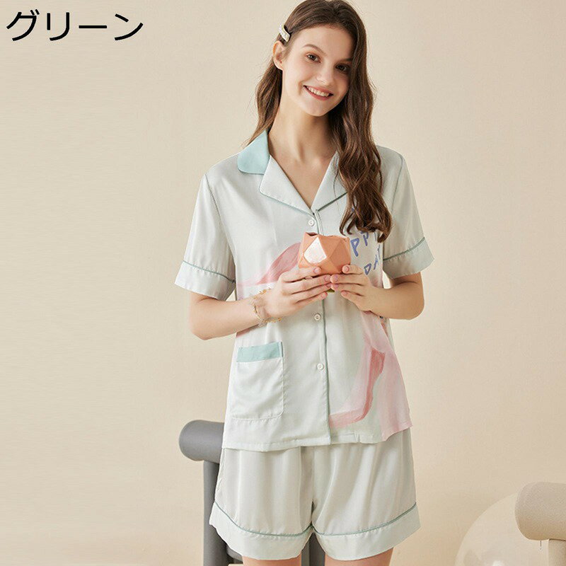 ルームウェアセット 夏 パジャマ レディース 半袖 ショートパンツ 上下セット シルク風 ひんやり 肌に優しい 家着 寝間着 薄手 レーヨン 可愛い ワイド カジュアル お出掛け ホテル 旅行