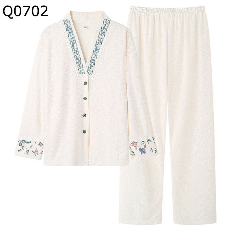ルームウェア 前開きパジャマ 二点セット 長ズボン 春 夏 秋 薄手 ゆったり 柔らかい 冷房対策 部屋着 便利服 着心地良い 肌に優しい おしゃれ お風呂上り 中学生 高校生 仕事 勉強 大きい