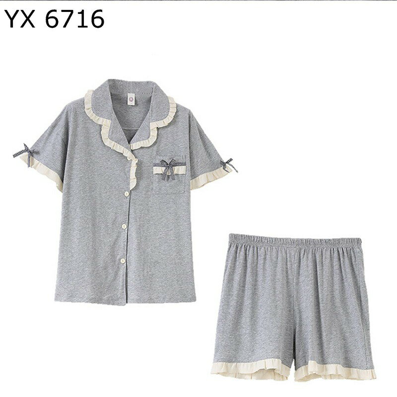 レディース パジャマ 半袖 寝巻き 前開き 綿100 ルームウェア 夏 かわいい 襟フリル 蝶?び ナイトウェア 上下セット 吸汗 通気 吸湿 ゆったり 便利服 敏感肌 カジュアル 大きいサイズ 部屋着 柔らかい
