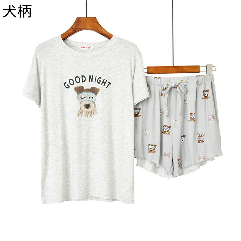 夏 レディース パジャマ 半袖 犬柄 Tシャツ モダール ルームウェア 短パン ハーフパンツ カジュアル ストレッチ ひんやり 薄手 かわいい 寝間着 二点セット 吸汗 通気 ゆったり 大きいサイズ ナイトウェア
