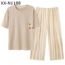 Tシャツ 半袖 パジャマ 綿100 レディース 寝間着 上下セット 快適 吸汗 通気 ソフト 家着 ホームウェア 安眠 春 夏 秋 カジュアル 大きいサイズ 七分パンツ ゆったり 部屋着 寝巻き ナイトウェア(4)