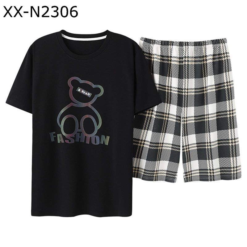 メンズ パジャマ Tシャツ 半袖 春 夏 ルームウェア 二点セット ハーフパンツ 寝巻き 部屋着 ナイトウェア 大きいサイズ クマ柄 可愛い 紳士 プルオーバープル 吸汗 通気 吸湿 ゆったり 家着 肌に優しい L-3XL