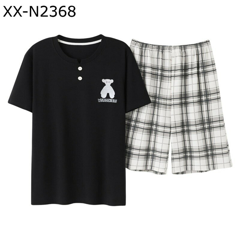 綿100 パジャマ メンズ ルームウェア 大きいサイズ 寝巻き Tシャツ 半袖 二点セット カジュアル 短パン ラウンドネック プルオーバープル ハーフパンツ 快適 吸汗 通気 ソフト 安眠 春夏 チェク柄 ショーパン