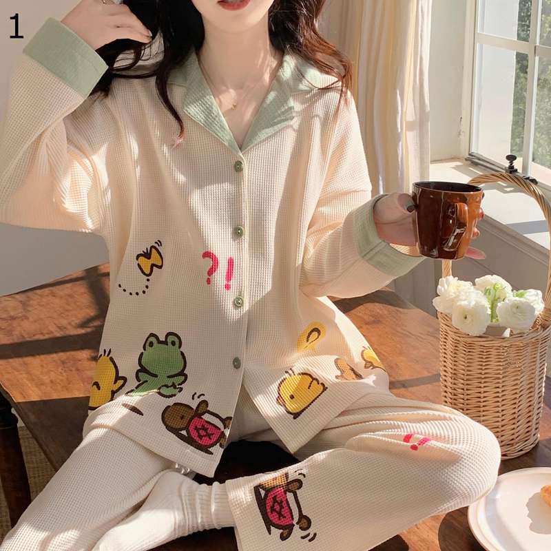 レディースパジャマ うさぎ 英語 花柄 ナイトウェア 便利服 2着セット コットン 春夏向き ロングパンツ..