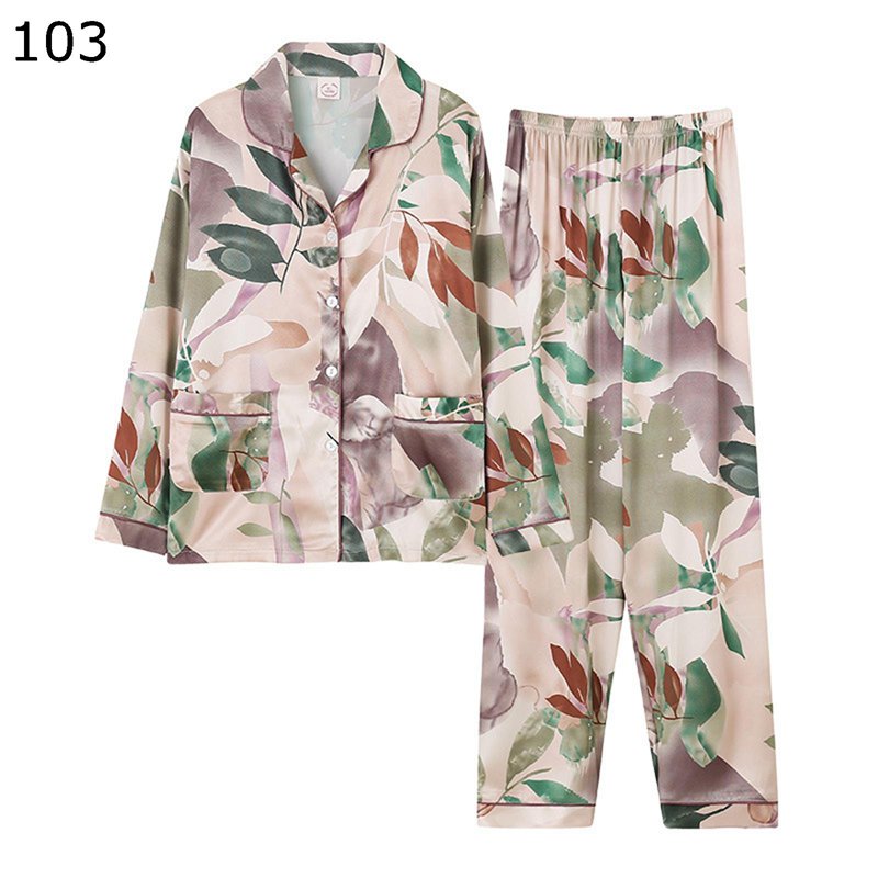 レディース パジャマ 花柄 長袖 サテンパジャマ 婦人用 部屋着 寝巻き 薄手 ひんやり 大きいサイズ エレガント シルク風 春 夏 秋 ナイトウェア 上下セット 吸汗 通気 吸湿 ソフト 便利服 快眠 大きいサイズ
