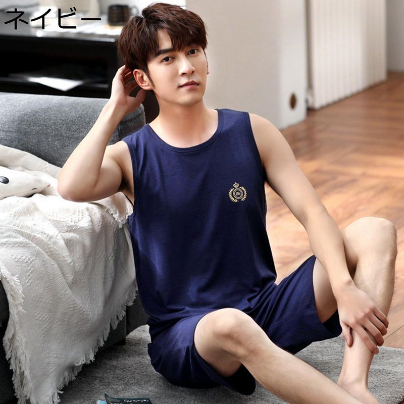 ルームウェアセット 夏 パジャマ メンズ ノースリーブ ショーパン 上下セット モーダル 伸縮性 丸首 袖無しTシャツ 涼しい 家着 寝間着 薄手 通気性 吸汗速乾 ナイトウェア お出掛け お洒落