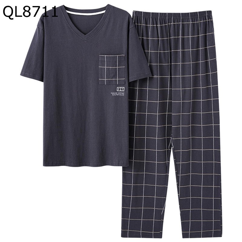 夏 メンズ パジャマ ルームウェア コットン 薄手 気持ち良い 半袖 ロングパンツ 上下セット カジュアル 大きいサイズ 2点セット 部屋着 寝巻き ナイトウェア シンプル 通気性 吸汗速乾