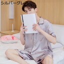 メンズ パジャマ 家着 夏 レーヨン シルク風 半袖 ショートパンツ 上下セット 涼しい 滑らか 肌に優しい シンプル 前開き 襟付き 寝巻き ルームウエア 部屋着 無地 おしゃれ 大きいサイズ(4)