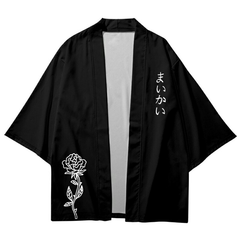 和式カーディガン 羽織メンズ 男女兼用 7分袖 半袖 花柄 プリント 光沢あり 和風 和服 甚平 薄手 通気性 大きいサイズ カジュアル ゆったり 吸汗速乾 部屋着 普段着 青年 夏 お出掛け