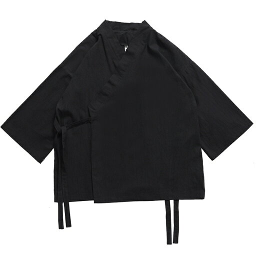 メンズ 夏服 カーディガン 羽織 上着 7分袖 半袖 和式パーカー ジャンパー 薄手 通気性 無地 和式コート 和服 立ち襟 おしゃれ カジュアル 軽量 速乾 夏 ゆったり服 部屋着 ブラック お出掛け