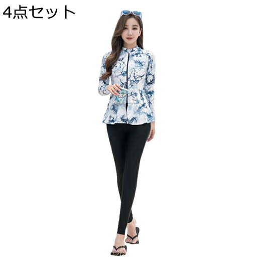 潜水服 水着 4点セット M-5XL タンキニ セパレート レディース 大きいサイズ 総柄 保守 フロントジッパー 長袖フィットネス ベスト 短パン 長ズボン 体型カバー 着痩せ 紫外線カット ブルー 海 水泳服 潜水服 水着 4点セット M-5XL タンキニ セパレート レディース 大きいサイズ 総柄 保守 フロントジッパー 長袖フィットネス ベスト 短パン 長ズボン 体型カバー 着痩せ 紫外線カット ブルー 海 水泳服
