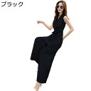 パンツドレス オールインワン サロペット オーバーオール レディース ノースリーブ ワイドパンツ Vネック ルーズ ゆったり 薄手 ジャンパースカート ビジネス 通勤 オフィス フォーマル