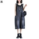 デニムパンツ サロペット ショートパンツ オーバーオール レディース 7分丈 Aライン ワイドパンツ ダメージ ジーンズ 春 夏 秋 ルーズ 無地 シンプル ズ...