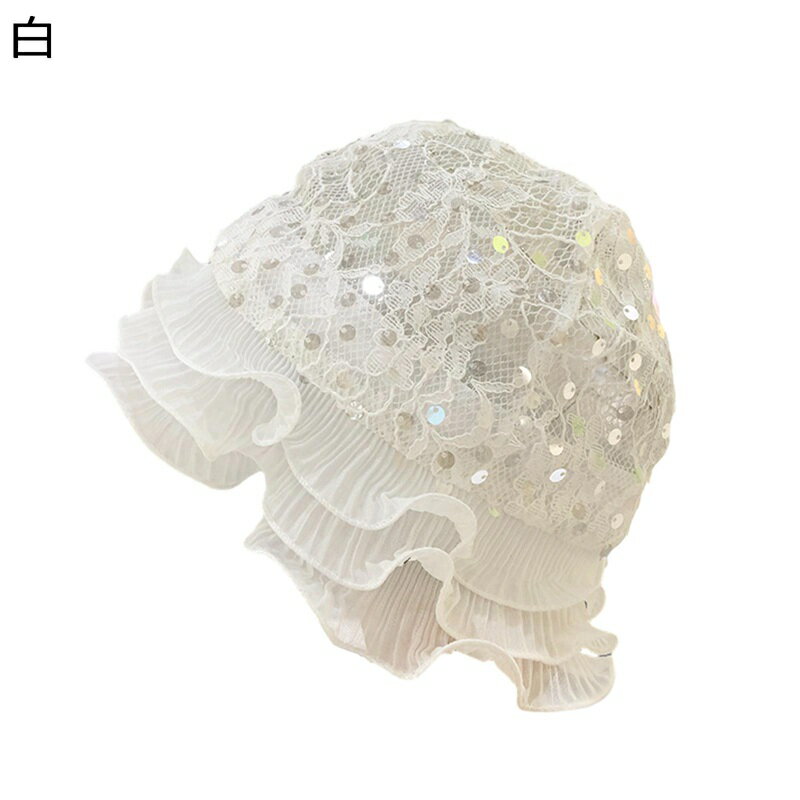 バケットハット 漁師帽 卵形帽子 レディース メッシュ フリル スパンコール キラキラ フリル かわいい ..