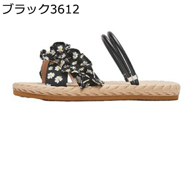 ビーチサンダル スリッパ 2way レディース サマーサンダル フラット 花柄 蝶結び 夏靴 編み込み カジュ..