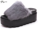 サンダル レディース ファーサンダル トレンド 厚底サンダル 身長UP7cm ファー付 ラビットファー モコモコ 美脚スリッポン