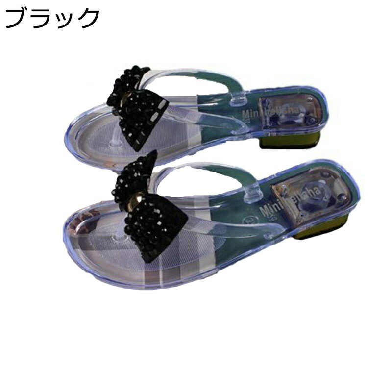 ミュールサンダル 防水シューズ レディース レインシューズ 鼻緒 スリッパ 蝶結び飾り 透明 クリア ビーチサンダル 完全防水 滑り止め ..