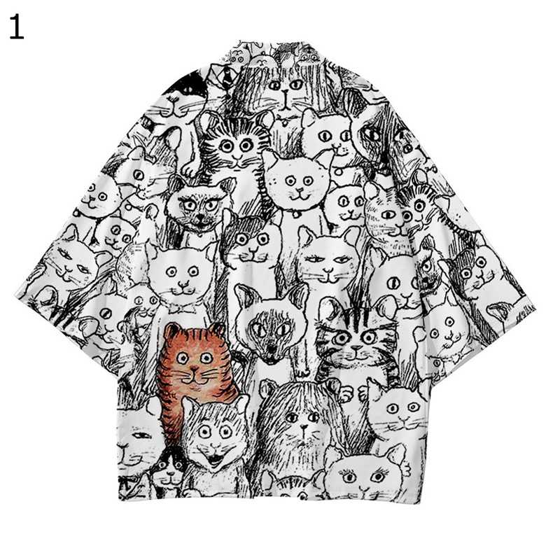 メンズ 和式パーカー 夏用 七分袖シャツ ねこ柄 猫 プリント 甚平 羽織り トップス ゆったり 日焼け止め アウター 大きいサイズ クラシック カーディガン 冷房対策 花火大会 お祭り