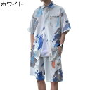アロハシャツ メンズ 総柄 夏 花柄シャツ 半袖シャツ ショーパン 二点セット ハワイアン ビーチシャツ 日焼け防止 薄手 通気速乾 開襟シャツ 男女兼用 原宿...