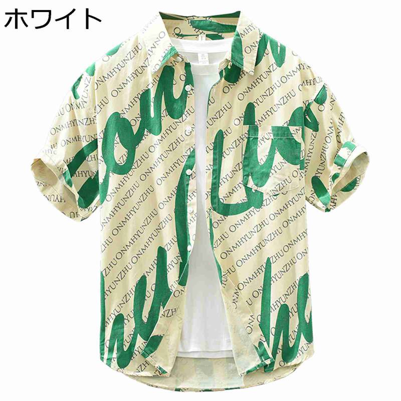 カジュアルシャツ アロハシャツ 英語柄 ハワイシャツ メンズ 開襟シャツ 半袖 綿100 春 夏 おしゃれ 薄..