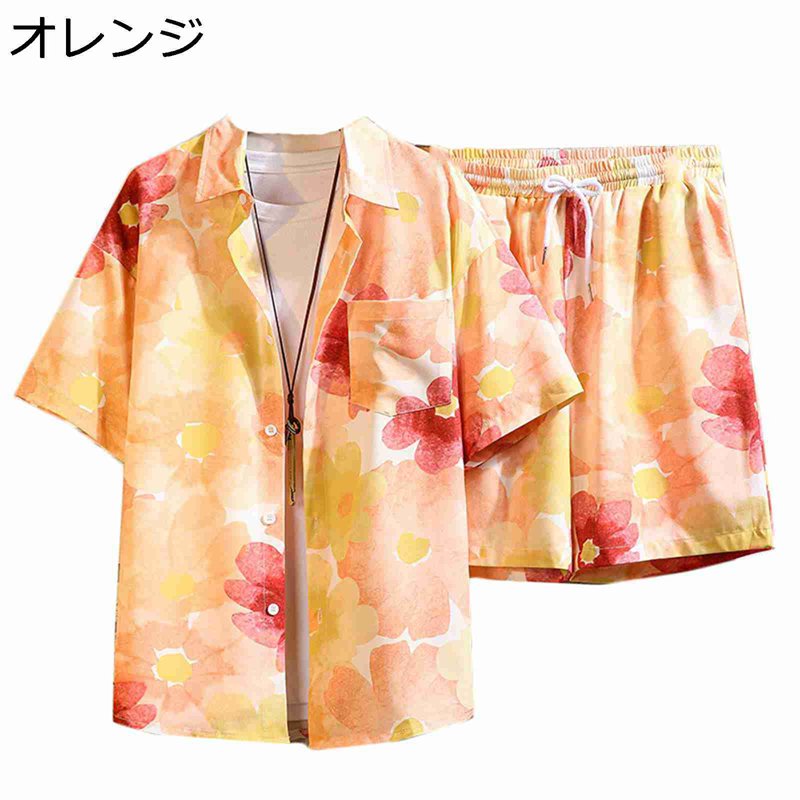 M-5XL 雛菊柄 花柄 半袖シャツ 上下セット アロハシャツ+ショートパンツ ハワイシャツ メンズ カジュアルシャツ ショートパンツ セットアップ 短パン 春...