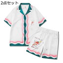 シャツ ハワイシャツ 2点セット パッチワーク アロハシャツ メンズ 半袖シャツ 夏服 ユニセックス ショートパンツ 上下セット 春夏 日系 和風 ストリート系...